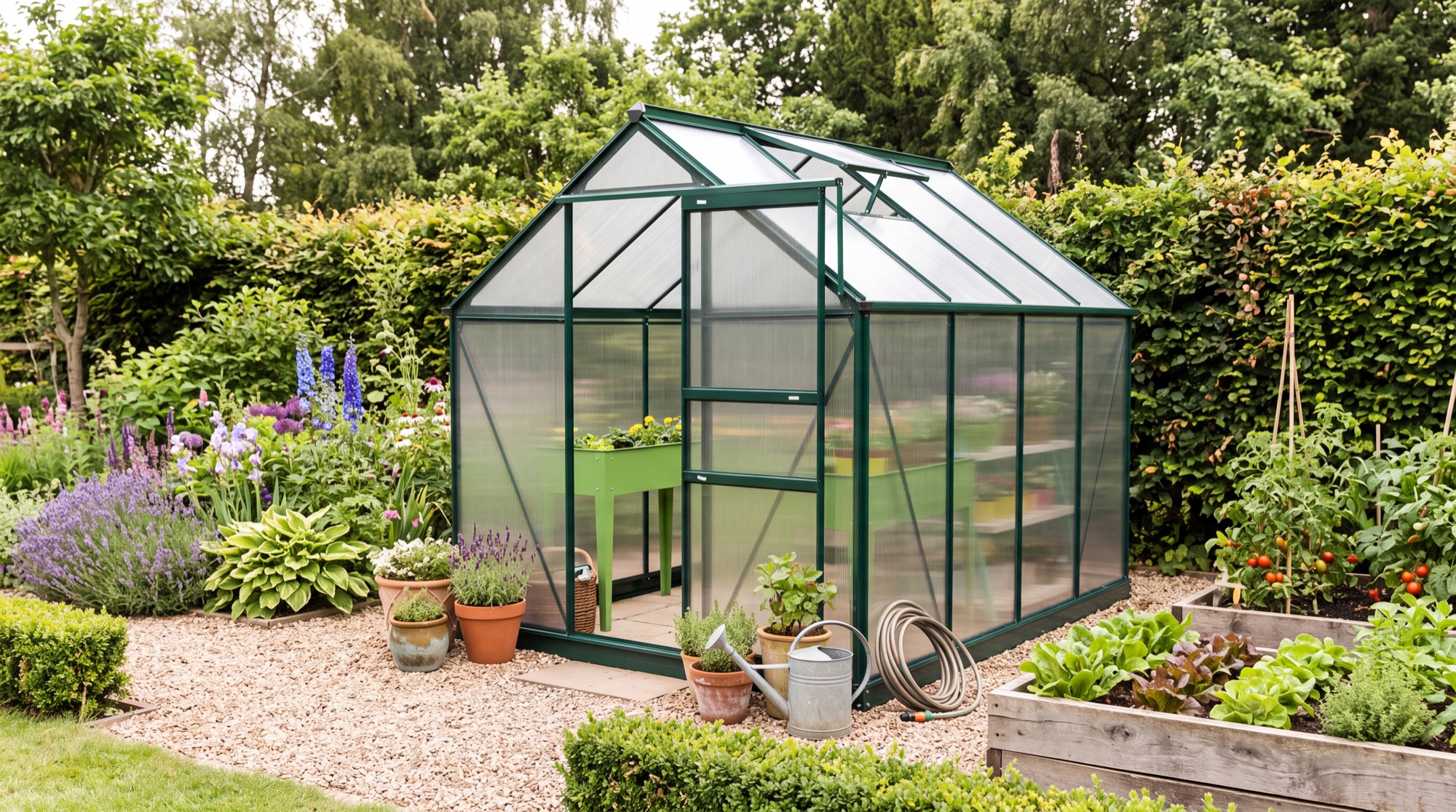 Serrahaus greenhouse in a garden setting